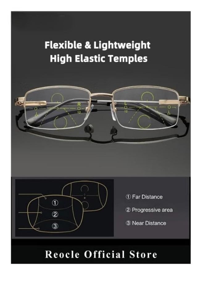 Progressive Multifocus Reading Glasses Anti Blue Light Readers with Diamond Cutting Design Anti-Fatigue Clear Lens Spectacle Readers for Men