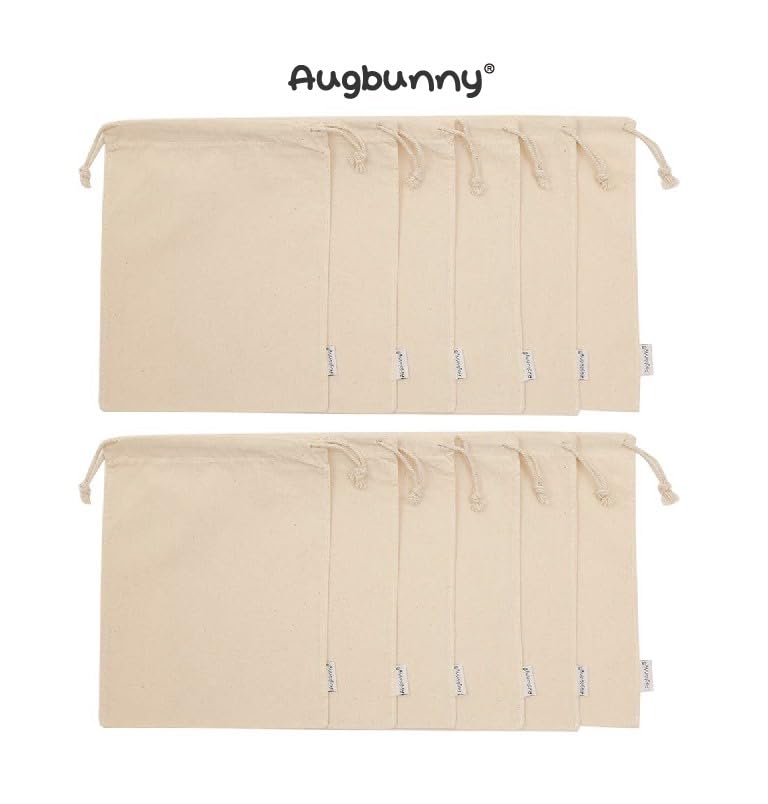 Augbunny 100% Cotton 8- by 10-Inch Muslin Bags with Drawstring, For Bulk Food Storage 12-Pack - Image 2