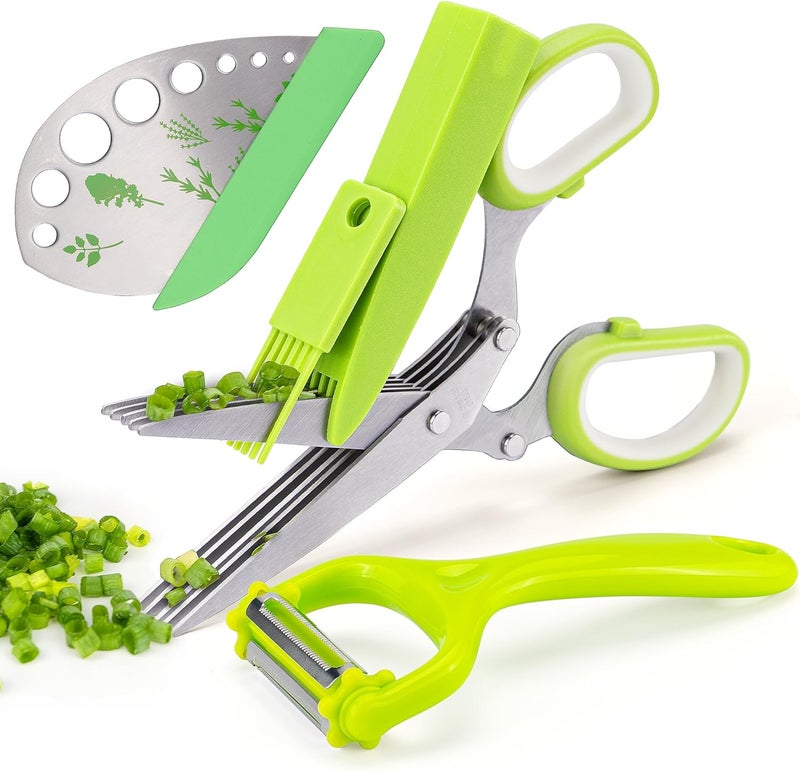 VIBIRIT VlBlRlIT2025 Upgraded Herb Scissor,Leaf Stripper,Stainless Steel 5Blade Kitchen Scissors,Peelers for Kitchen,forChopping Chive,Vegetables,Salad,collard Greens,Parsley,Rosemary As Christmas gifts Green - Image 1