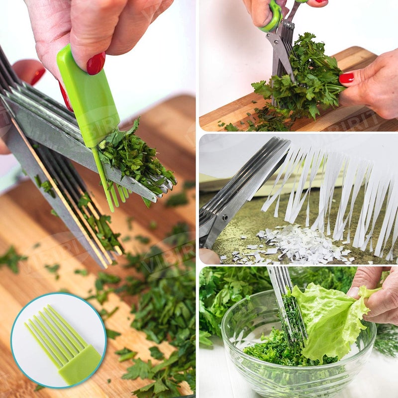 VIBIRIT VlBlRlIT2025 Upgraded Herb Scissor,Leaf Stripper,Stainless Steel 5Blade Kitchen Scissors,Peelers for Kitchen,forChopping Chive,Vegetables,Salad,collard Greens,Parsley,Rosemary As Christmas gifts Green - Image 2