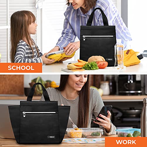 opux Lunch Bag for Women, Insulated Lunch Box Tote for Girls Kids Adult School Work, Reusable Womens Lunch Tote for Office Travel, Cute Small Lunch Tote, Fits 12 Cans - Black - Image 5