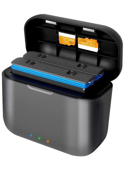 Fast Battery Charger Hub for Insta360 X3, Quick Portable 2 Channel Battery Charging Storage Station with Micro SD Card Slots and USB Type C Cable, Up 80% Charge in 35 Minutes