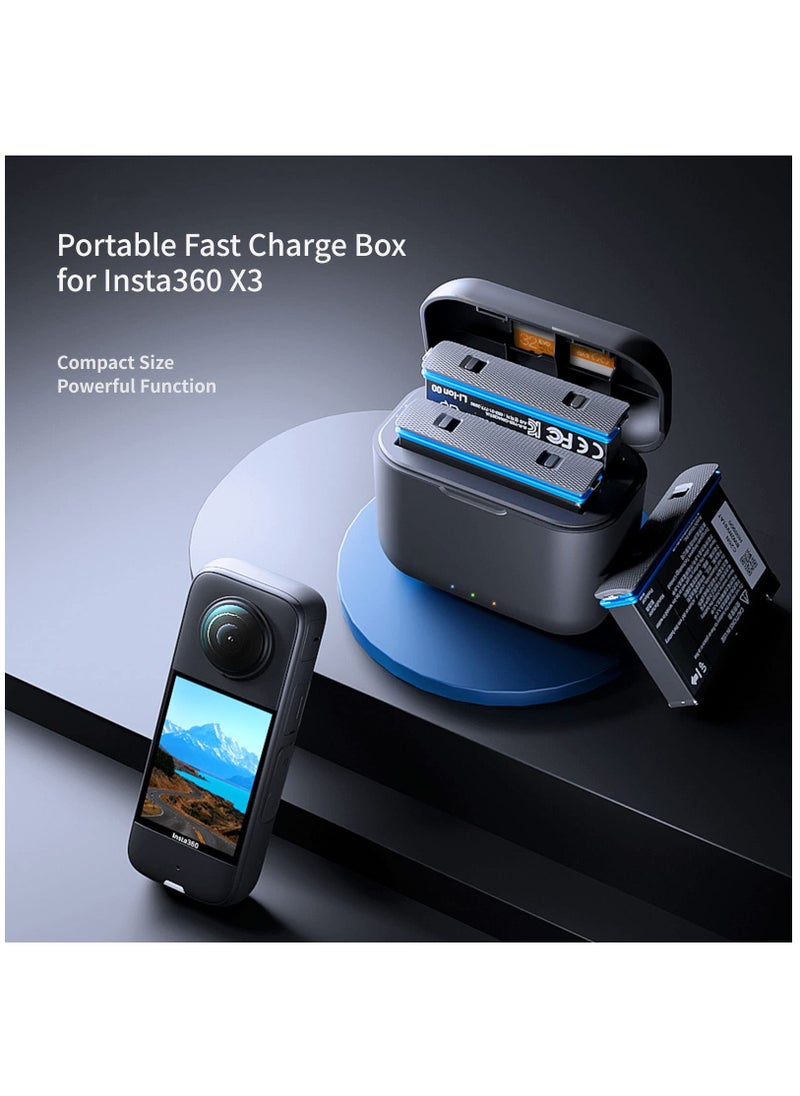 SYOSI - Fast Battery Charger Hub for Insta360 X3, Quick Portable 2 Channel Battery Charging Storage Station with Micro SD Card Slots and USB Type C Cable, Up 80% Charge in 35 Minutes - Image 1