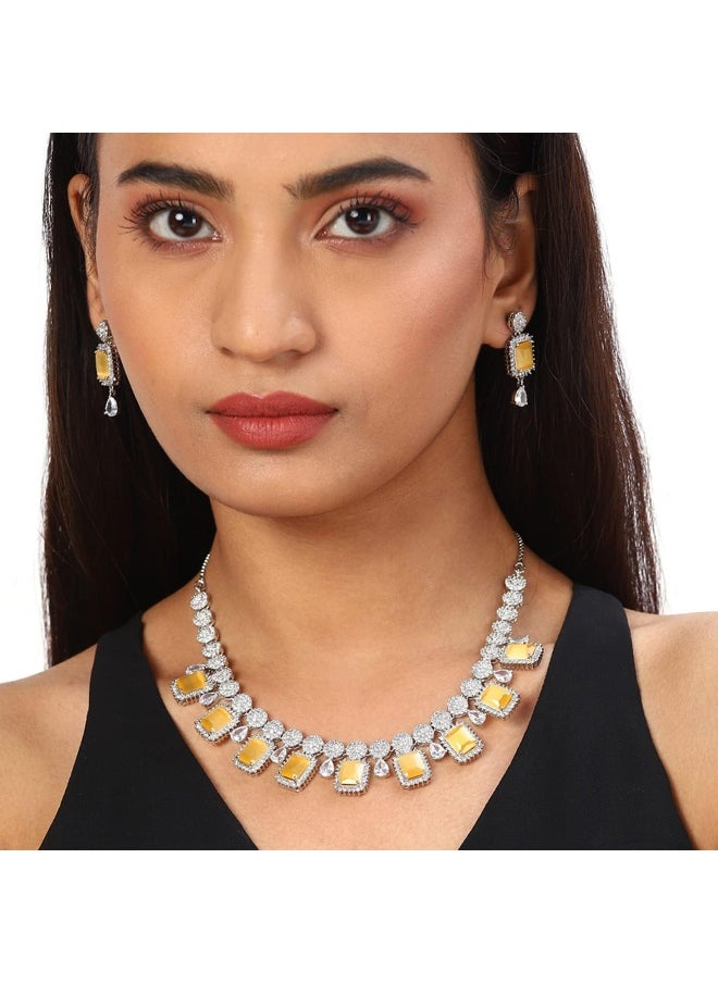 CZ Silver Plated Pearl Brass Necklace Set with Yellow Stone - pzsku/Z6D224FEF0EFC0C1AE579Z/45/_/1730198357/8bfa29de-719d-4e25-8dc5-33d41602abfa