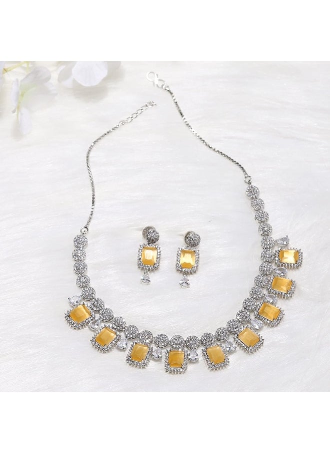 CZ Silver Plated Pearl Brass Necklace Set with Yellow Stone - pzsku/Z6D224FEF0EFC0C1AE579Z/45/_/1730198359/46e1cc3b-488c-4eaa-800d-574e6acf6940