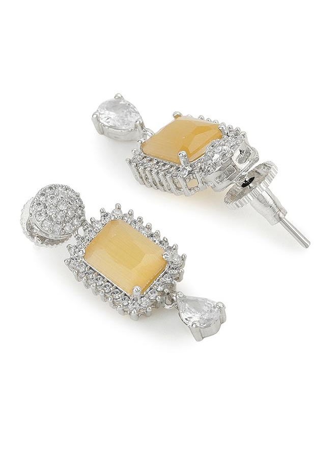 VOYLLA CZ Silver Plated Pearl Brass Necklace Set with Yellow Stone  - Image 4