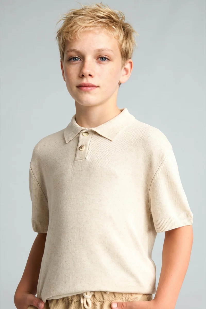 ديفاكتو Boy Regular Fit Polo Collar Pullover