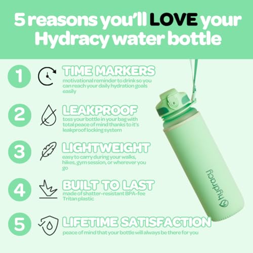 Hydracy Water Bottle with Time Marker -Large 32 oz BPA Free Water Bottle & No Sweat Sleeve -Leak Proof Gym Bottle with Fruit Infuser Strainer & Times to Drink -Ideal for Fitness Sports & Outdoors - Image 2