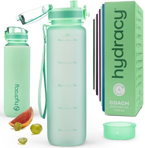 Hydracy Water Bottle with Time Marker -Large 32 oz BPA Free Water Bottle & No Sweat Sleeve -Leak Proof Gym Bottle with Fruit Infuser Strainer & Times to Drink -Ideal for Fitness Sports & Outdoors - Image 1