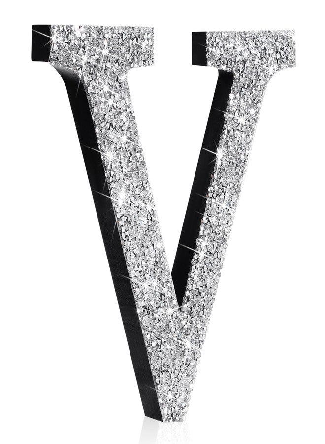 Qunclay Silver Crystal Diamond Bling Letters Crushed Diamond Decoration Wooden Glitter Letter with Screw and Hooks Rhinestone Gift for Wedding Y2k Mcbling Bedroom Wall Decor(Letter V,5.7"l X 5.7"w) - Image 1