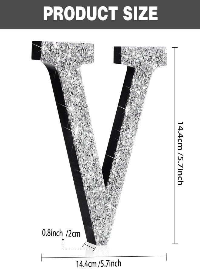 Qunclay Silver Crystal Diamond Bling Letters Crushed Diamond Decoration Wooden Glitter Letter with Screw and Hooks Rhinestone Gift for Wedding Y2k Mcbling Bedroom Wall Decor(Letter V,5.7"l X 5.7"w) - Image 2