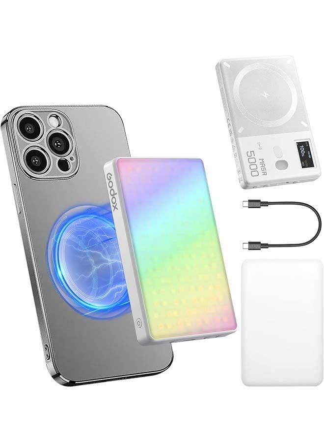 Godox Godox MA5R Magnetic Charging Selfie Light for Phones, Full Color Fill Light with 14 Fx Modes,CRI95+ RGB Video Light,CCT 1800K-10000K,Support APP/NFC, for TikTok/Vlog,/Zoom Calls,/Makeup(White)  - Image 1