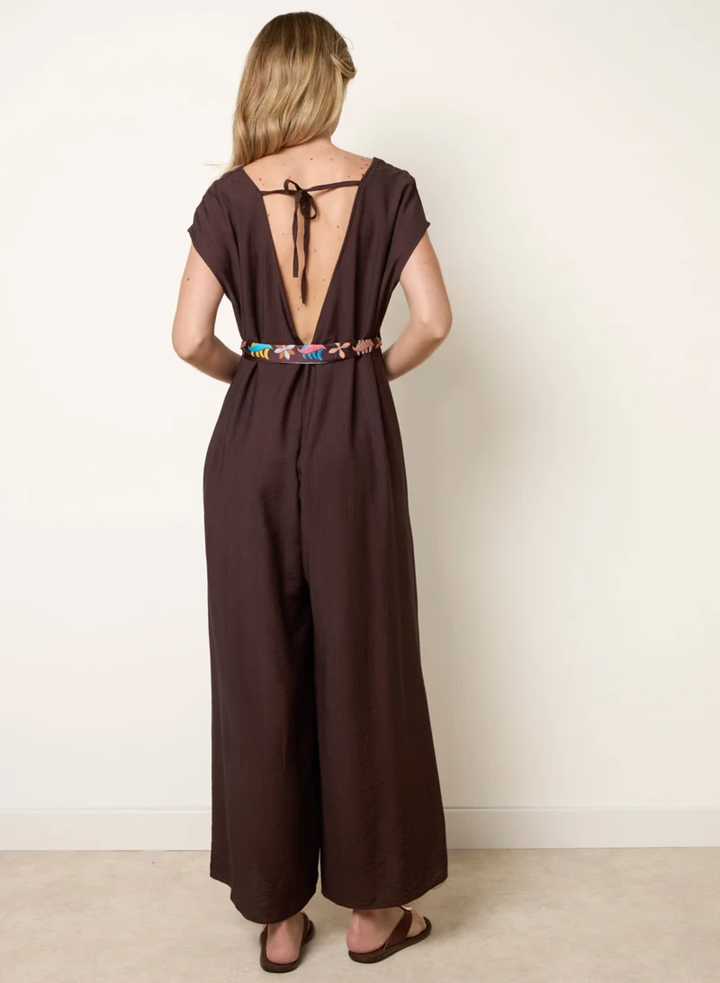 Blue Vanilla  Belted Tie Drawstring Scarf Jumpsuit for Women | Best Price UAE