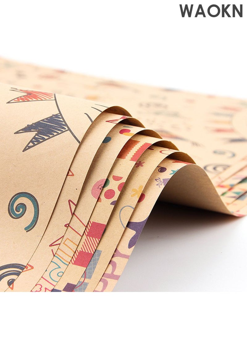 WAOKN 6-Piece Gift Wrapping Paper Roll with Matching Gift Tags and Decorative Rope, Kraft Brown Gift Wrapping Paper for Birthday, Holiday, Wedding, Party, Kids Gift Wrapping DIY Decorations (70cmX50cm) - Image 2