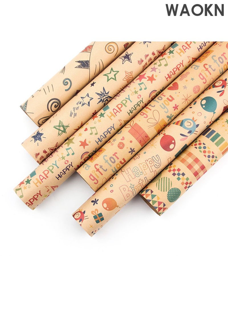 WAOKN 6-Piece Gift Wrapping Paper Roll with Matching Gift Tags and Decorative Rope, Kraft Brown Gift Wrapping Paper for Birthday, Holiday, Wedding, Party, Kids Gift Wrapping DIY Decorations (70cmX50cm) - Image 3