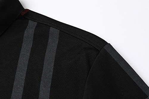 Womleys Mens Casual Striped Slim Fit Long Sleeve Collared T Shirt Polo Shirts (Black, Large) - Image 5