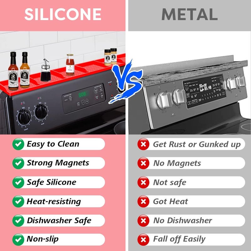 Hydream Stove Top for Shelf Silicone,30 Inch Magnetic Over the Stove Spice Rack of Shelf,Kitchen Shelf for Stove Organizer Magnet Above Stovetop Flat Back of Stove Storage Suctioned Shelf for The Stove-Red - Image 4