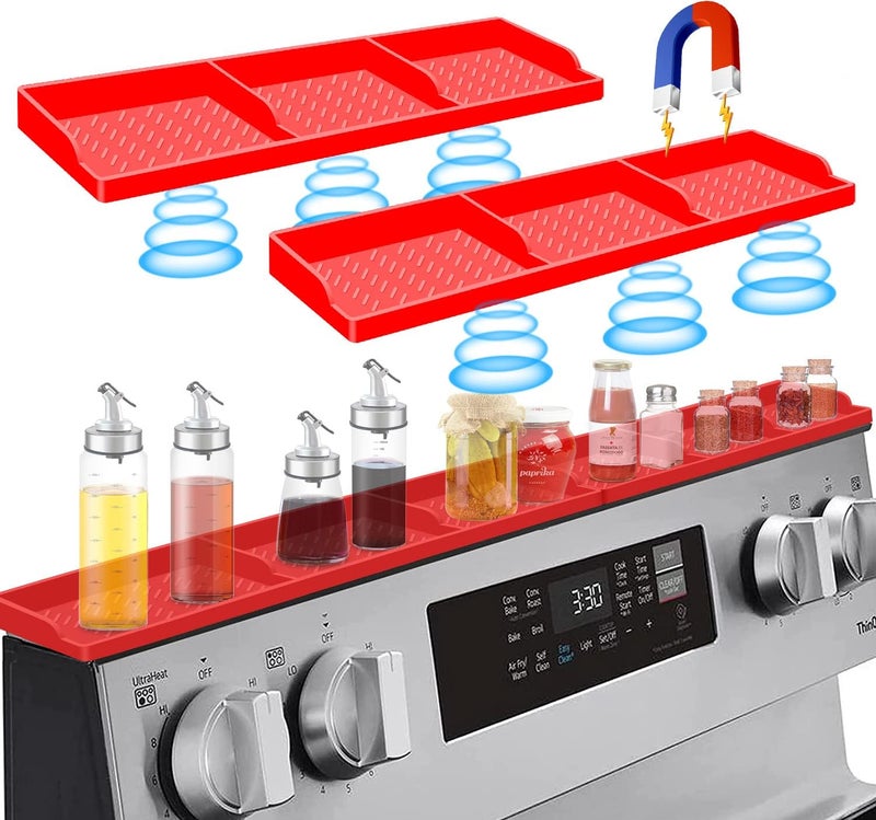 Hydream Stove Top for Shelf Silicone,30 Inch Magnetic Over the Stove Spice Rack of Shelf,Kitchen Shelf for Stove Organizer Magnet Above Stovetop Flat Back of Stove Storage Suctioned Shelf for The Stove-Red - Image 1