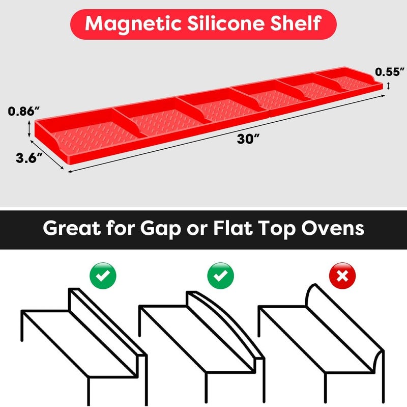 Hydream Stove Top for Shelf Silicone,30 Inch Magnetic Over the Stove Spice Rack of Shelf,Kitchen Shelf for Stove Organizer Magnet Above Stovetop Flat Back of Stove Storage Suctioned Shelf for The Stove-Red - Image 2