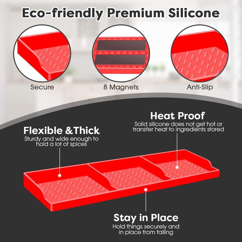 Hydream Stove Top for Shelf Silicone,30 Inch Magnetic Over the Stove Spice Rack of Shelf,Kitchen Shelf for Stove Organizer Magnet Above Stovetop Flat Back of Stove Storage Suctioned Shelf for The Stove-Red - Image 5