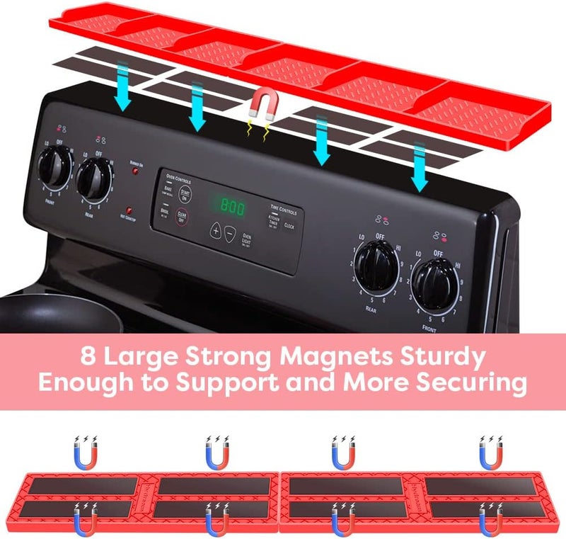 Hydream Stove Top for Shelf Silicone,30 Inch Magnetic Over the Stove Spice Rack of Shelf,Kitchen Shelf for Stove Organizer Magnet Above Stovetop Flat Back of Stove Storage Suctioned Shelf for The Stove-Red - Image 3