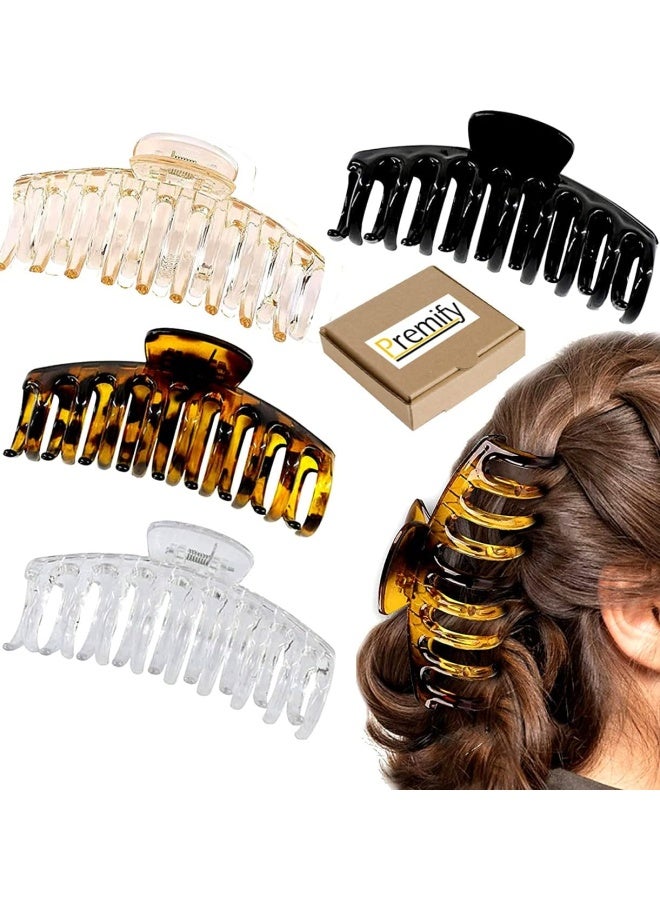 Premify 4 Pieces Hair Claw Clips, Large 4.3 Inches Acrylic Nonslip Strong Hold Jumbo Jaw Hair Clips For Women  - Image 1