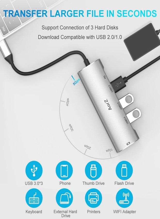 موزع USB-C من Aorz، محول متعدد المنافذ USB-C بدقة 4K@60Hz، محول 5 في 1 من USB-C إلى HDMI مع مخرج HDMI بدقة 4K، و3 منافذ USB 3.0، ومنفذ PD، متوافق مع MacBook وSteam Deck ومعظم أجهزة Type-C - Image 5