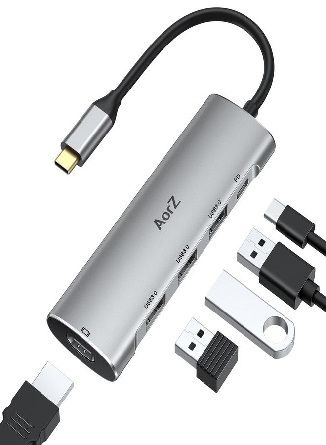 موزع USB-C من Aorz، محول متعدد المنافذ USB-C بدقة 4K@60Hz، محول 5 في 1 من USB-C إلى HDMI مع مخرج HDMI بدقة 4K، و3 منافذ USB 3.0، ومنفذ PD، متوافق مع MacBook وSteam Deck ومعظم أجهزة Type-C - Image 1