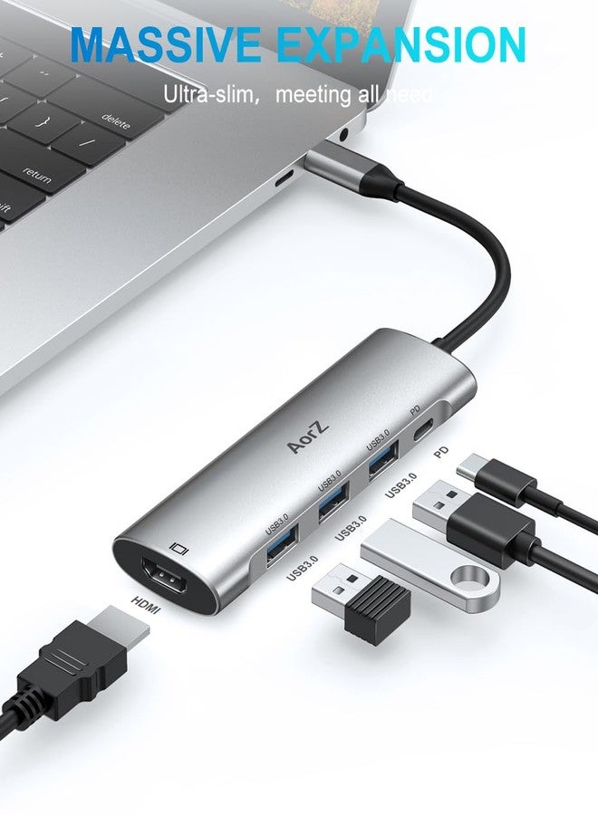 موزع USB-C من Aorz، محول متعدد المنافذ USB-C بدقة 4K@60Hz، محول 5 في 1 من USB-C إلى HDMI مع مخرج HDMI بدقة 4K، و3 منافذ USB 3.0، ومنفذ PD، متوافق مع MacBook وSteam Deck ومعظم أجهزة Type-C - Image 2