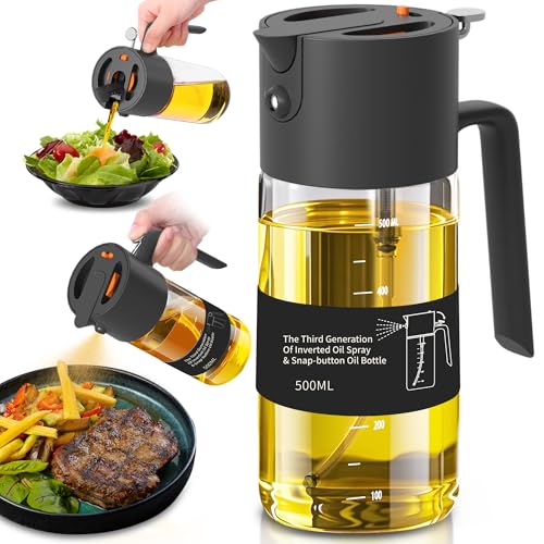 Costop Oil Sprayer for Cooking, 2025 Large Advanced Olive Oil Dispenser Bottle,500ml/17oz Glass Olive Oil Sprayer,2 in 1 Even Spray with Portion Control for Kitchen, Air Fryer, Salad, BBQ - Black - Image 1