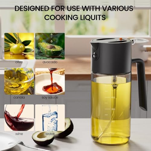 Costop Oil Sprayer for Cooking, 2025 Large Advanced Olive Oil Dispenser Bottle,500ml/17oz Glass Olive Oil Sprayer,2 in 1 Even Spray with Portion Control for Kitchen, Air Fryer, Salad, BBQ - Black - Image 5