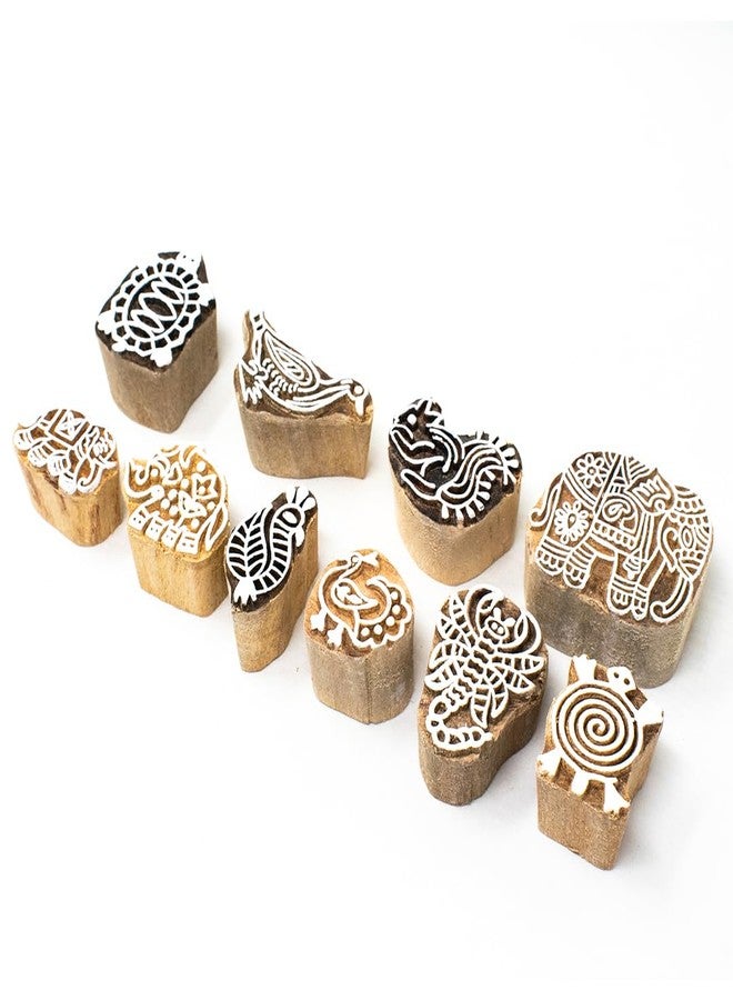 TwoGrams Wooden Stamp Block, Printing Stamp Design Set | Block for Printing Saree Border | Dresses, Craft Card Making, Scrapbook, Clay Pottery | Set of 10 - Image 1