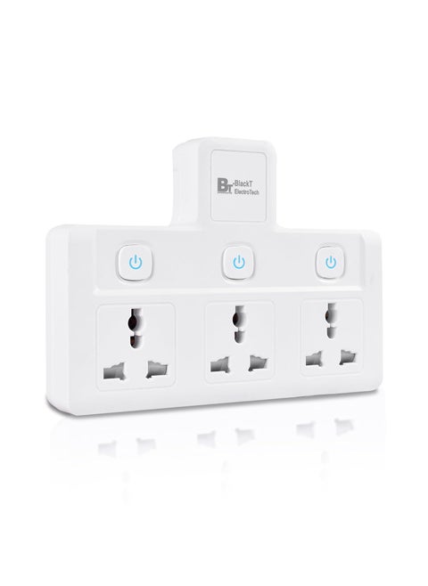 Blackt Electrotech BTPS2 Multi Plug Socket Extension with Shelf 2500W 10A Wall Adapter for Home Office Kitchen Cordless Power Extension with LED Indicator 3 Socket Multi Plug