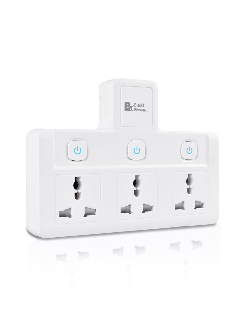 BlackT ElectroTech Blackt Electrotech BTPS2 Multi Plug Socket Extension with Shelf 2500W 10A Wall Adapter for Home Office Kitchen Cordless Power Extension with LED Indicator 3 Socket Multi Plug  - Image 1
