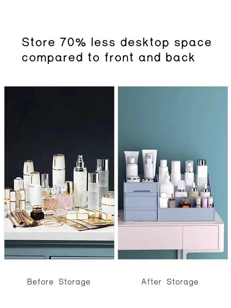 KRYLAR Makeup Desk Cosmetic Storage Box Organizer with Drawers for Dressing Table,Bathroom Counter, Elegant Vanity Holder for Brushes, Eyeshadow, Lotions, Lipstick and Nail Polish (Blue) - Image 5