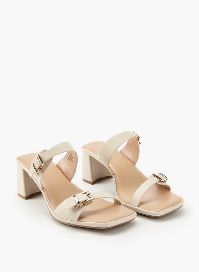 Paprika Buckle Accent Slip-On Sandals with Block Heels - Image 2