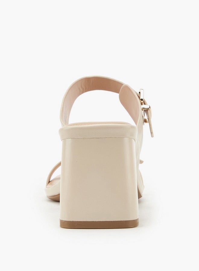 Paprika Buckle Accent Slip-On Sandals with Block Heels - Image 5