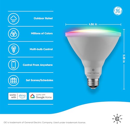 Cync GE CYNC Smart LED PAR38 Flood Light Bulb - WiFi & Bluetooth Color Changing RGB Outdoor Light Bulbs - 90W Equivalent, Compatible with Alexa & Google Home - Dimmable, Long Lasting, Tuneable - Pack of 2 - Image 2