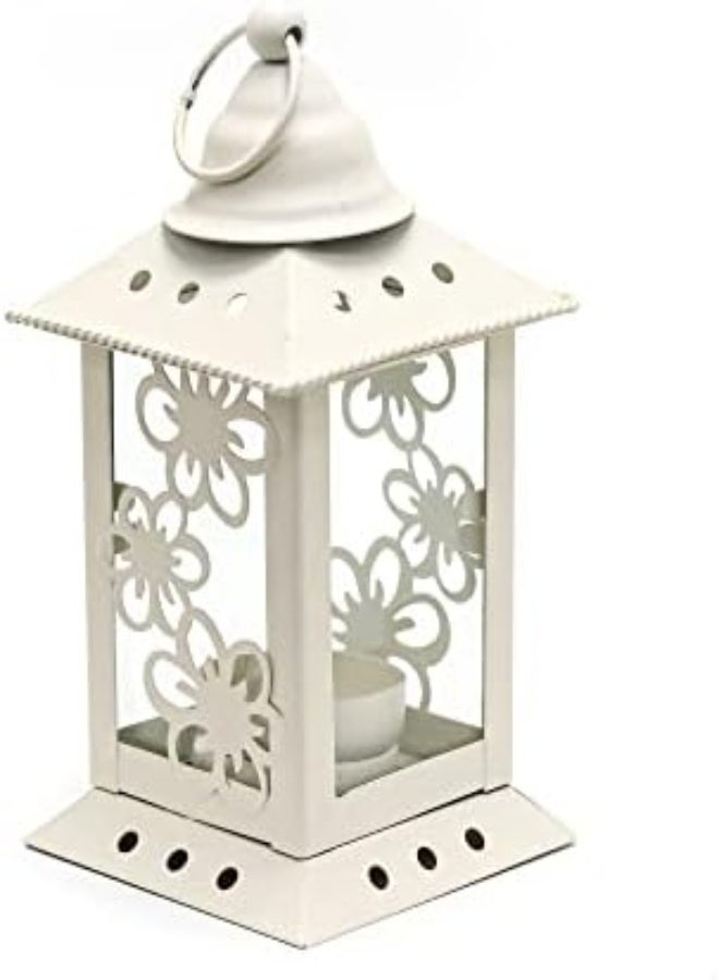 AKDC Retro Iron Candle Lanterns 6.7 Inch, Portable Moroccan Metal Stained Glass Showpiece Decorative Lantern Candles Holder Hanging Lamp Lantern For Indoor Outdoor Living Room Home Décor, Small (White) - Image 3