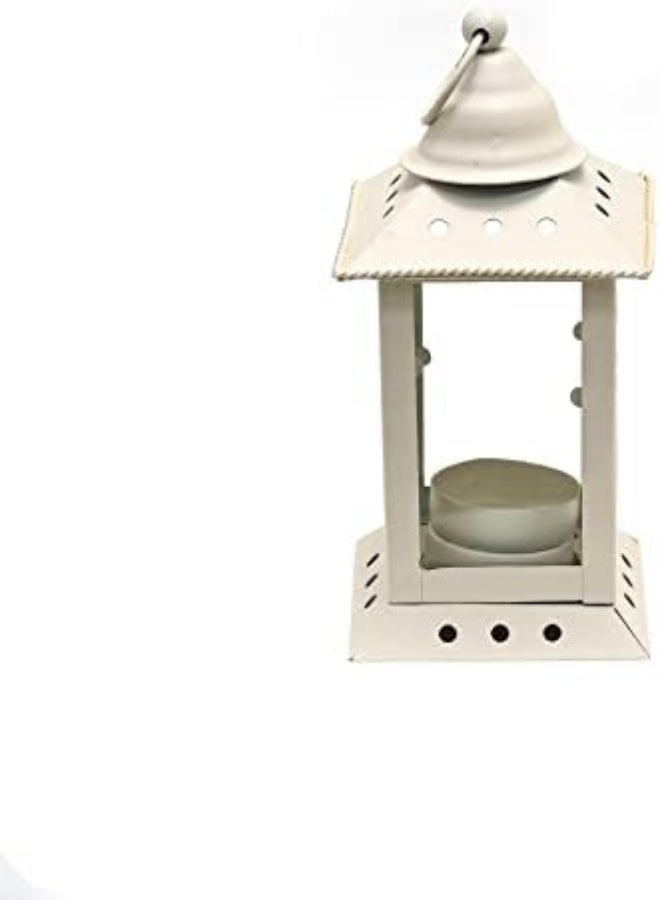 AKDC Retro Iron Candle Lanterns 6.7 Inch, Portable Moroccan Metal Stained Glass Showpiece Decorative Lantern Candles Holder Hanging Lamp Lantern For Indoor Outdoor Living Room Home Décor, Small (White) - Image 2