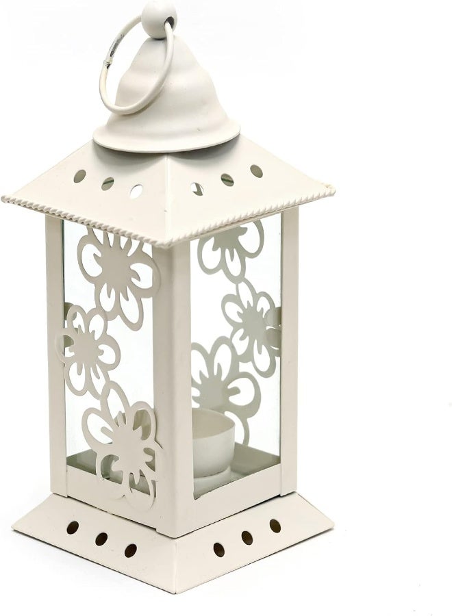 AKDC Retro Iron Candle Lanterns 6.7 Inch, Portable Moroccan Metal Stained Glass Showpiece Decorative Lantern Candles Holder Hanging Lamp Lantern For Indoor Outdoor Living Room Home Décor, Small (White) - Image 5