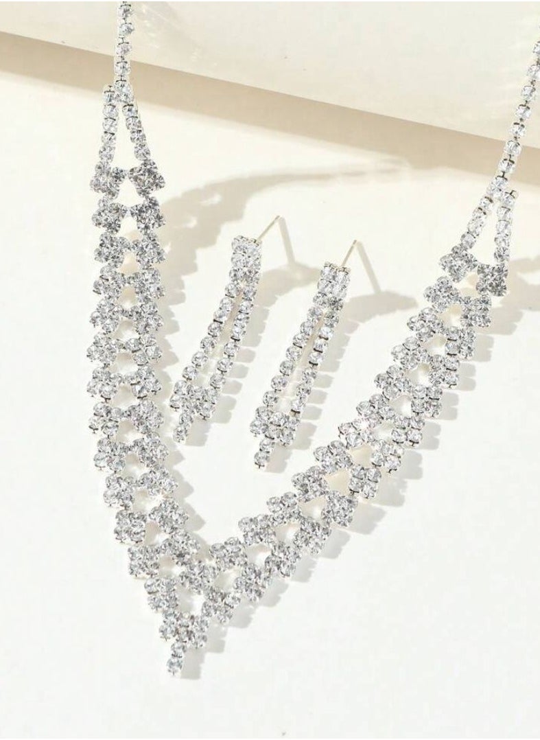 Generic Sparkling Full Rhinestone & Cubic Zirconia Water Drop Shape Necklace & Earrings Bridal Wedding Jewelry Set  - Image 2