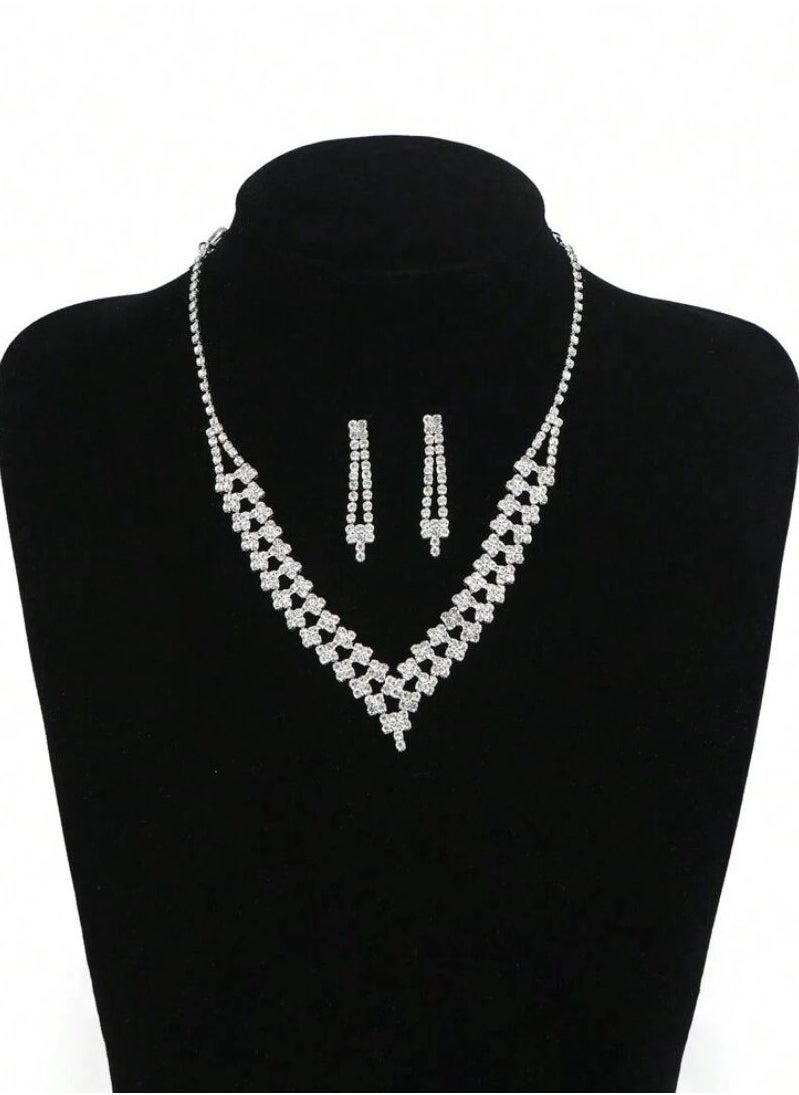 Generic Sparkling Full Rhinestone & Cubic Zirconia Water Drop Shape Necklace & Earrings Bridal Wedding Jewelry Set  - Image 4