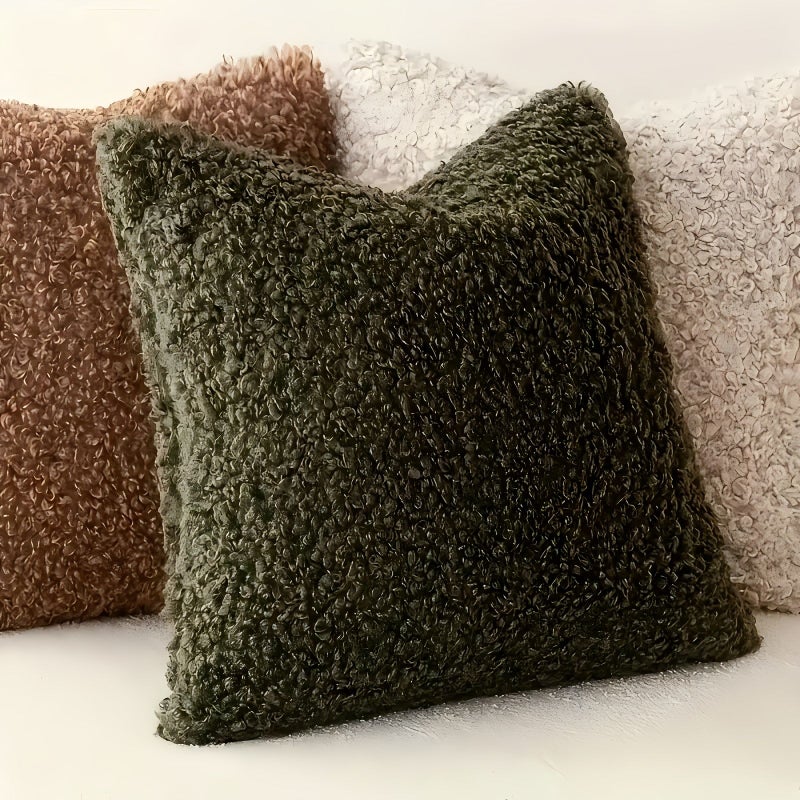 Brown Lamb Wool 2pcs Pillowcase Soft Comfortable Zipper Closure Machine Washable For Living Room Sofa Bedroom 17.72inch - Image 1