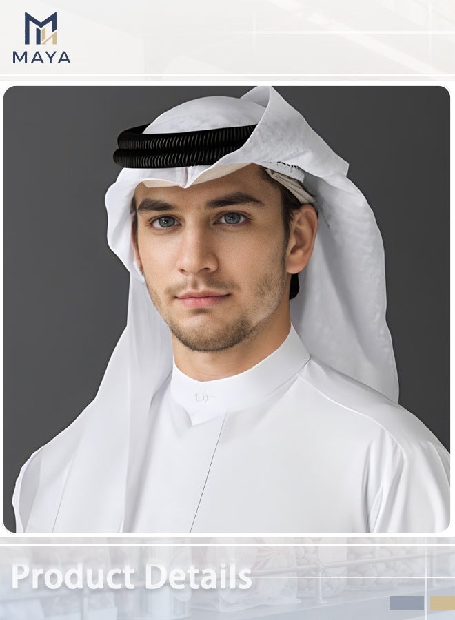 Maya White Shemagh Scarf with Black Agal Rope Headband, 140x140cm Large Square Desert Keffiyeh Headwrap, Breathable Cotton Blend Outdoor Neck Gaiter for Men Hiking Camping Motorcycle - Image 2