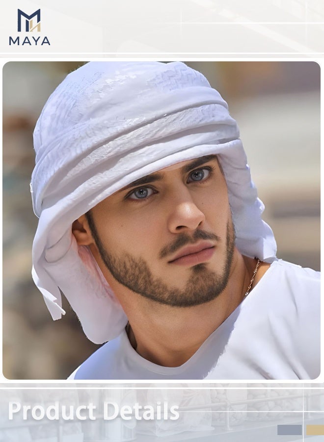 Maya White Shemagh Scarf with Black Agal Rope Headband, 140x140cm Large Square Desert Keffiyeh Headwrap, Breathable Cotton Blend Outdoor Neck Gaiter for Men Hiking Camping Motorcycle - Image 3