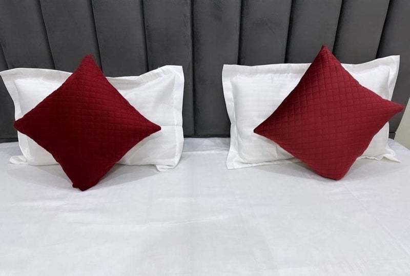 Femfairy Femfairy 200TC Solid Quilted Holland Velvet 1 Bed Runner with Matching 2 Cushion Covers Decorative Set for BedroomsHotel RoomsGuest Rooms Maroon  - Image 2
