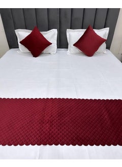 Femfairy Femfairy 200TC Solid Quilted Holland Velvet 1 Bed Runner with Matching 2 Cushion Covers Decorative Set for BedroomsHotel RoomsGuest Rooms Maroon  - Image 1