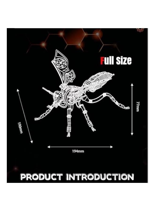 3D Metal Puzzles for Adults, Model Kits of Northern Giant Hornet, Mechanical Wasp Building Blocks, Difficult DIY Assembly, Men's Birthday Gifts (Blackgold) - Image 5