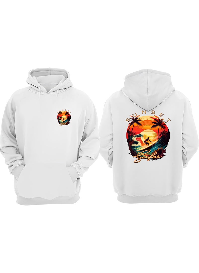 Unisex Sunset Surf Design Front Back Printed Regular Fit White Sweatshirt